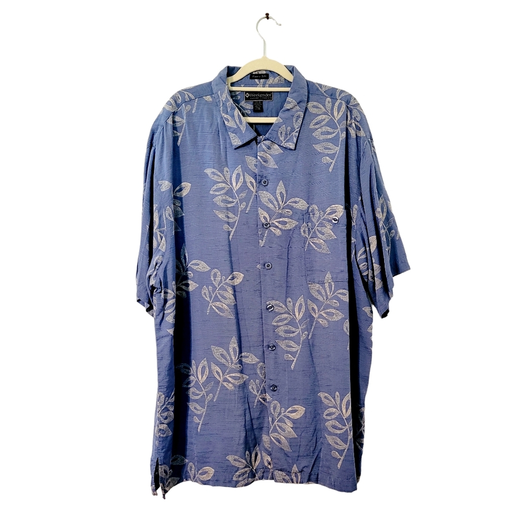 Weekender Blue Floral Silk Blend Short Sleeve Button Shirt